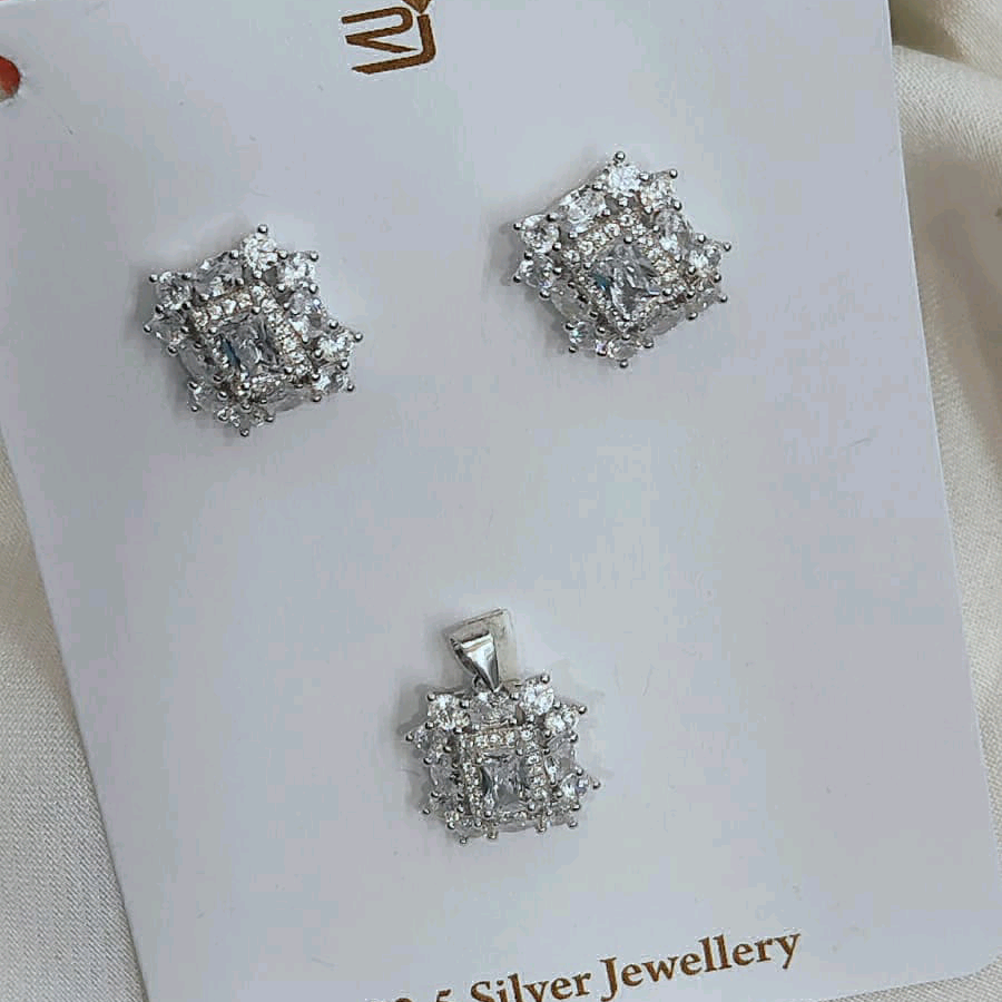 Square Halo Design CZ Pendant Set 